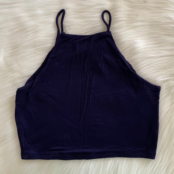 Halter neck cropped tank top size small in navy - Picture 4 of 4